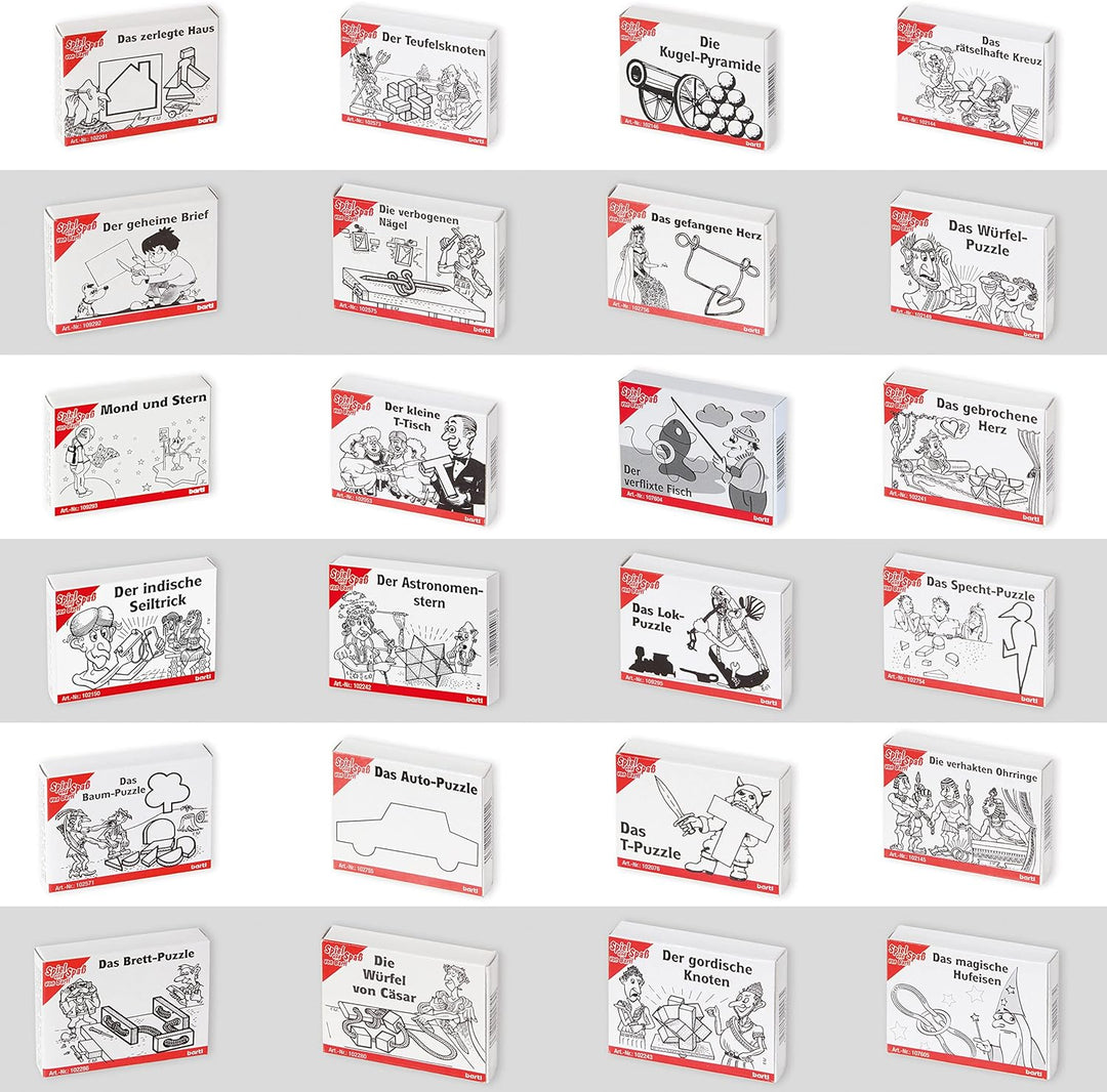 Bartl 112394 Knobelspiele Set aus Holz 24 Mini-Puzzles, Perfekte Adventskalenderfüllung für Puzzlefr