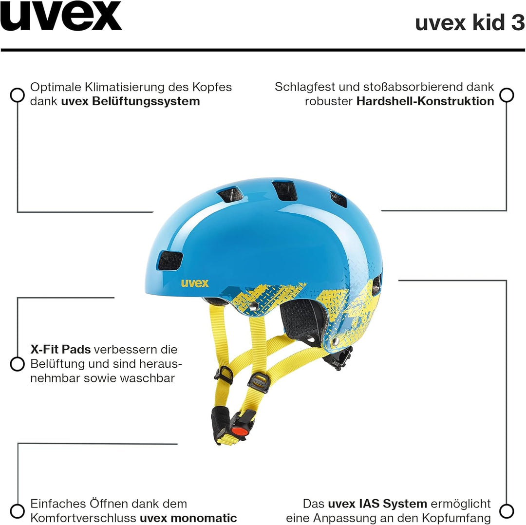 uvex Kid 3 - robuster Fahrradhelm für Kinder - individuelle Grössenanpassung - waschbare Innenaussta
