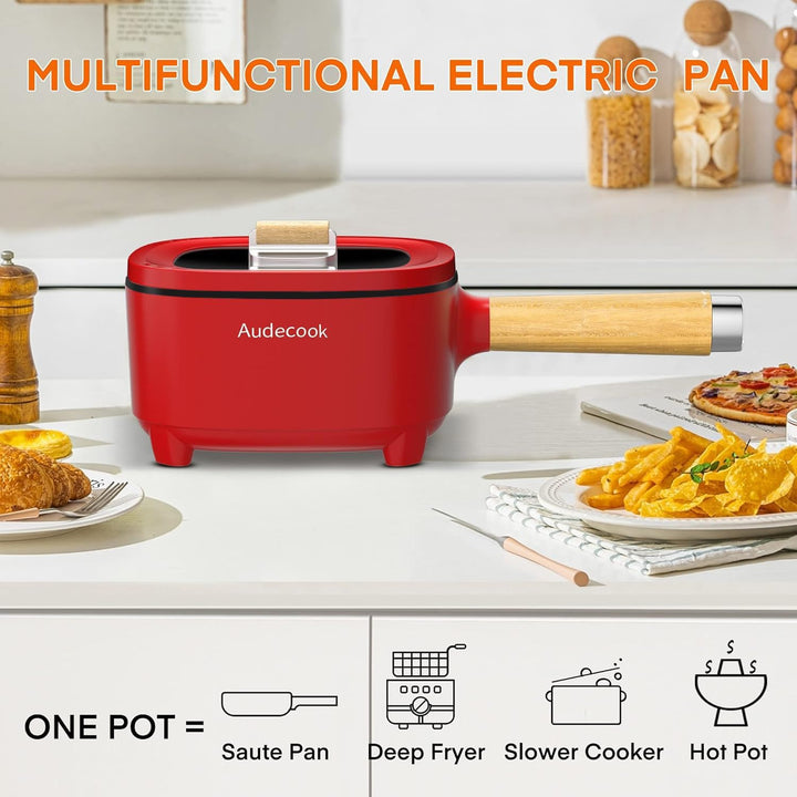 Audecook Elektrischer Hot Pot mit Dampfgarer, 2L/20cm Antihaft Elektropfanne mit Keramikglasur, Trag