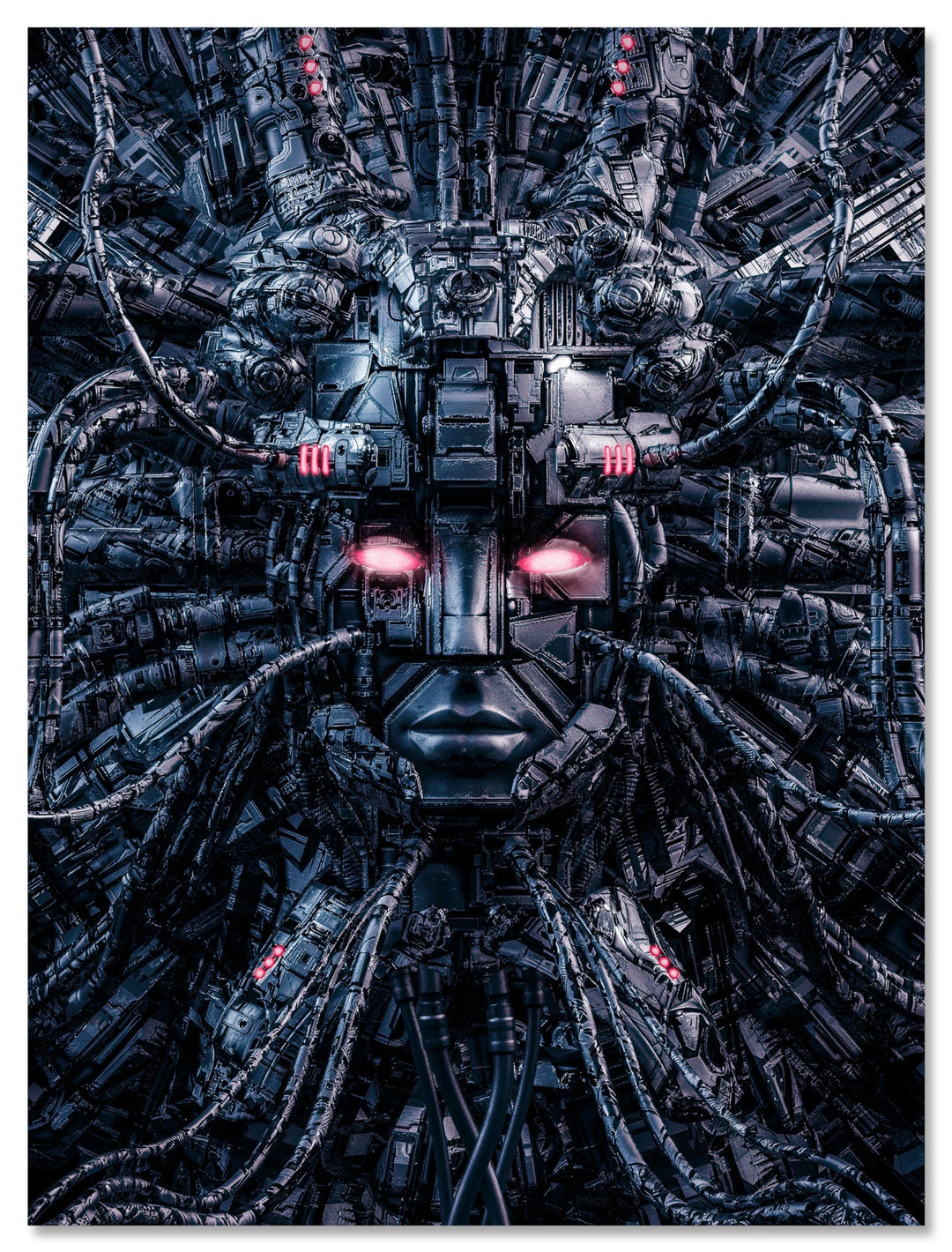 wandmotiv24 Leinwand-Bilder Technik, Grösse 60x45cm, Hochformat, Medusa verkabelt, Kopf, Schädel, Ro