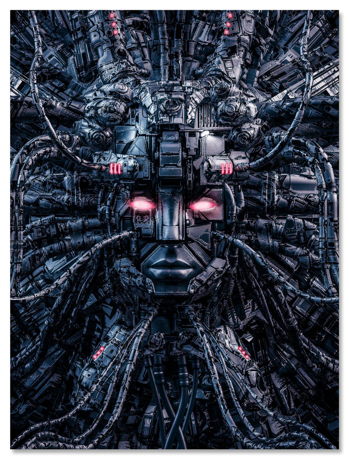 wandmotiv24 Leinwand-Bilder Technik, Grösse 60x45cm, Hochformat, Medusa verkabelt, Kopf, Schädel, Ro