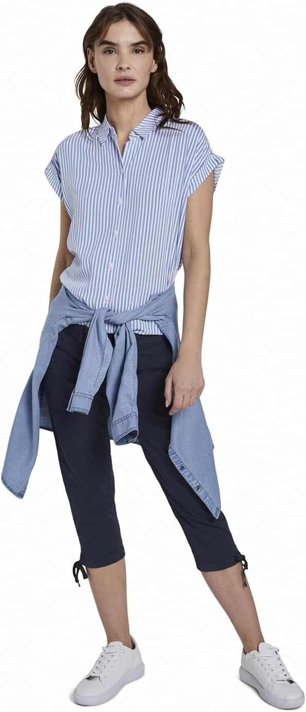 TOM TAILOR Damen Geknöpfte Tapered Relaxed Hose 34 10668 - Sky Captain Blue, 34 10668 - Sky Captain