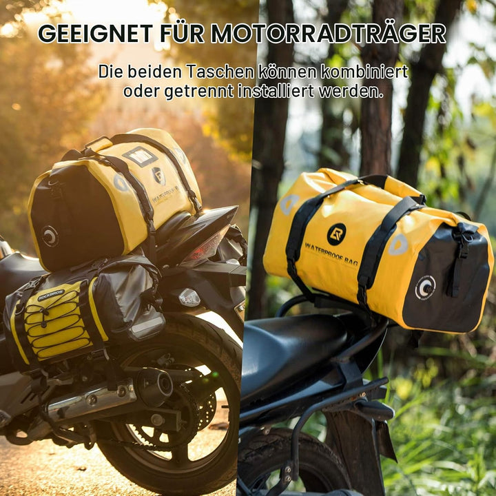 ROCKBROS Motorrad 62L Gepäckträgertaschen + 55L Gepäckrolle 100% Wasserdicht Motorradtaschen PVC Dop