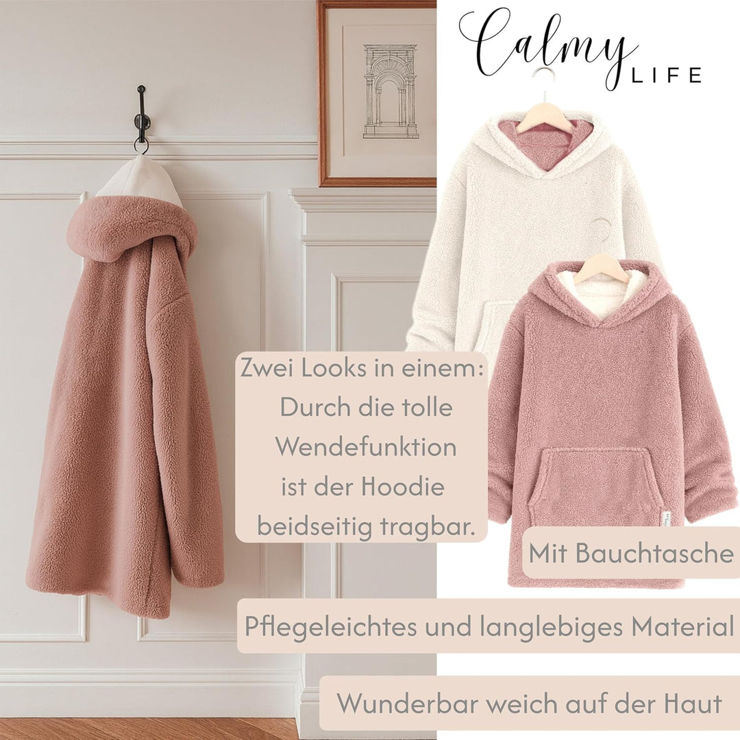 Hoodie Decke mit Ärmeln - Sherpa Wende Deckenpullover Oversize Kuscheldecke zum anziehen Kuschelponc