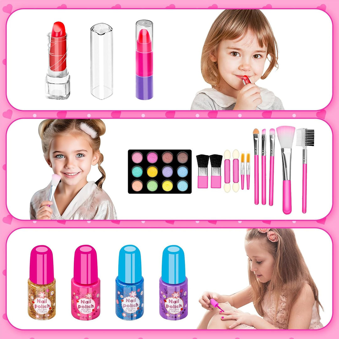 Hollyhi 58Pcs Wirklich Kinderschminke Set, Sicher Waschbar Schminkkoffer Mädchen Schminke Spielzeug,
