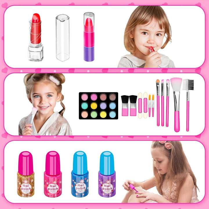 Hollyhi 58Pcs Wirklich Kinderschminke Set, Sicher Waschbar Schminkkoffer Mädchen Schminke Spielzeug,