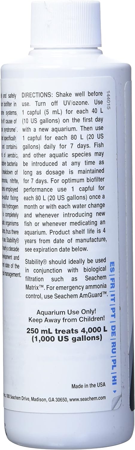 Seachem Stabilitätswasseraufbereitung Stability Tank Stabilization System 250 ml (1er Pack) Mehrfarb