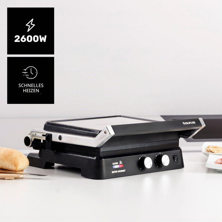 Taurus - Kontaktgrill Bistro 2600W | 2-in-1 Grill & Plancha | 29x23 cm | Stair System Höhenverstellu