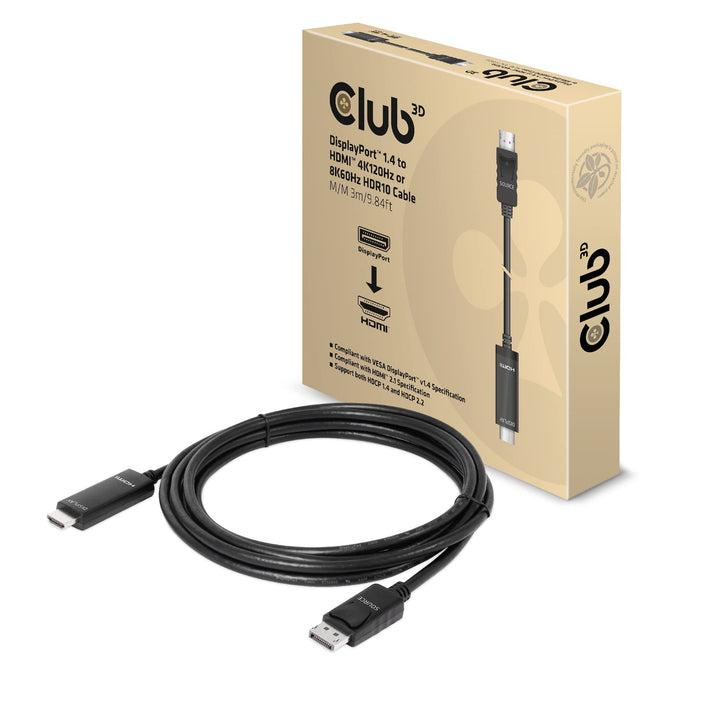 Club3D CAC-1087 DisplayPort 1.4 auf HDMI 4K120Hz oder 8K60Hz HDR10 Kabel 3m St./St.