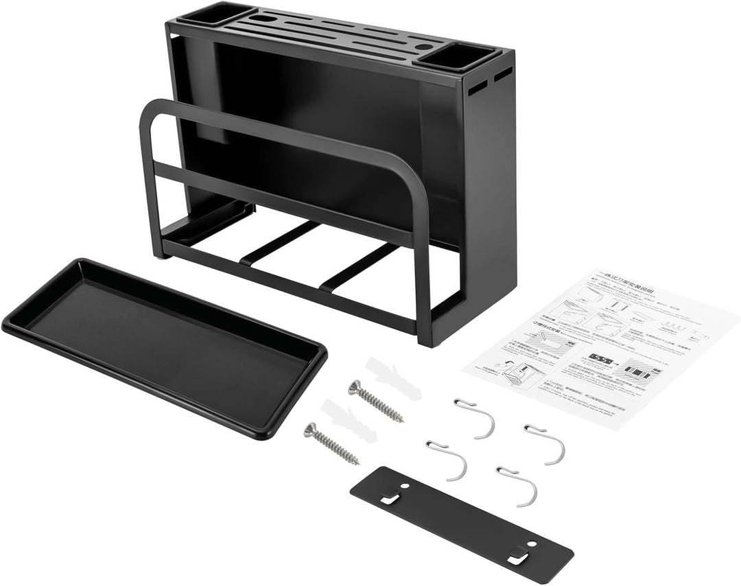 Carbonstahl-Messerblock Schwarz, Messerblock ohne Messer, Messerhalter Universal mit Utensilienhalte