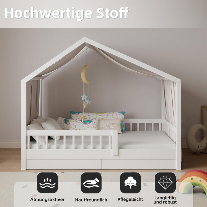 Hausbett Himmel in 5 Farben, Betthimmel Hausbett aus weichem Baumwollstoff, Stoffhimmel für Hausbett