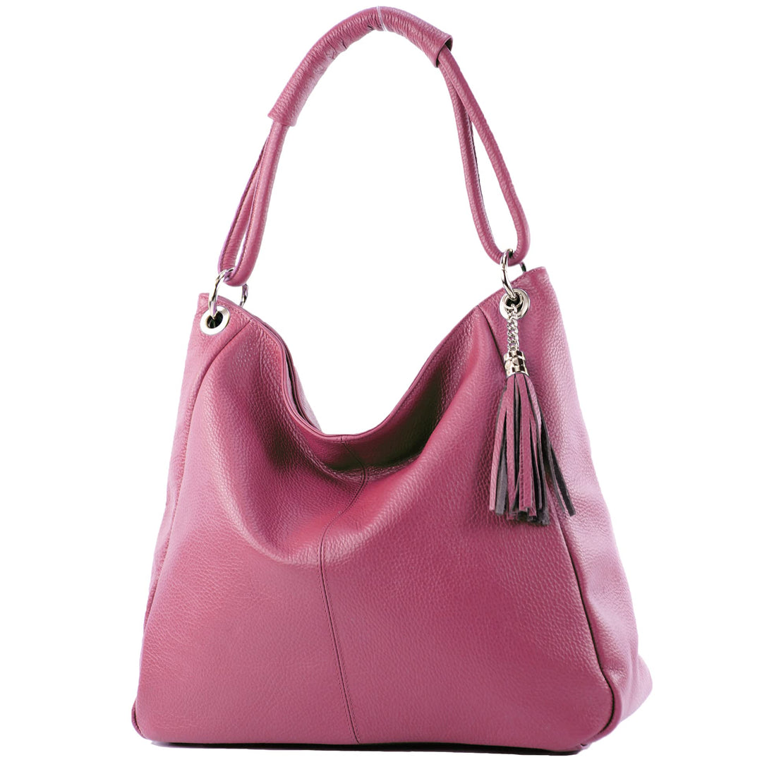 modamoda de - T165 - ital Schultertasche Gross Shopper Leder Bordeauxviolett, Bordeauxviolett