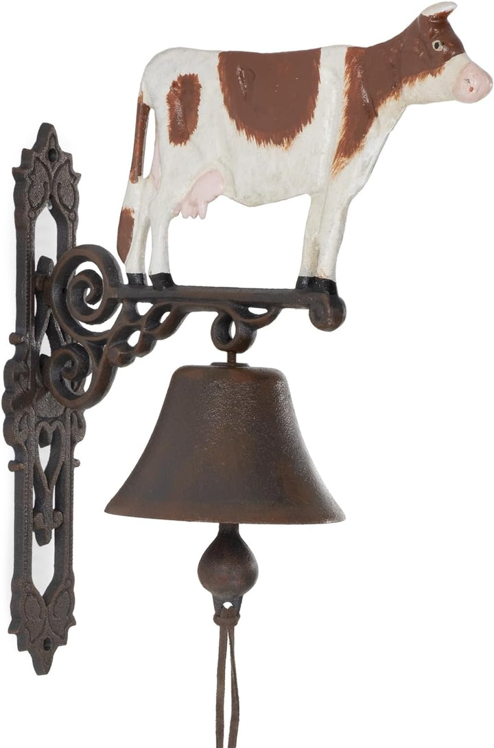 Moritz Gusseisen Wandglocke gefleckte Kuh braun weiss Bauernhof Glocke Türglocke 37,7 cm Höhe Hausgl