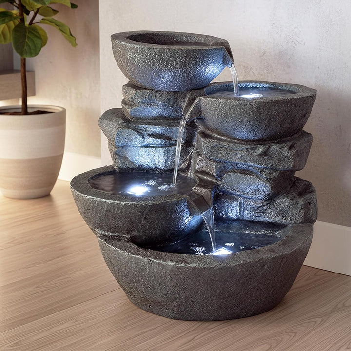 Arnusa Gartenbrunnen Cascades mit LED Beleuchtung Innen und Aussen Springbrunnen Zimmerbrunnen kompl