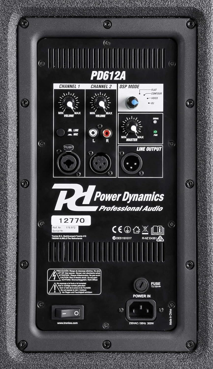 Power Dynamics PD612A Musikbox, Aktiver Fullrange PA Lautsprecher, 800 Watt Peak, DJ Box, Aktivlauts