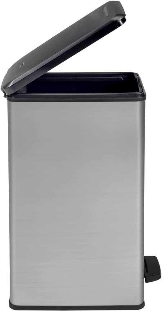 Curver Deco Abfalleimer Slim 40 L, Plastik, schwarz / silber metallic, 42 x 25 x 61 cm 42 x 25 x 61