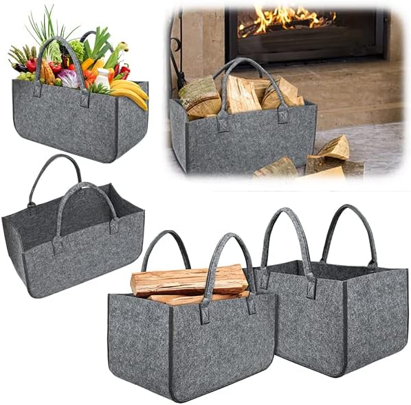 YUENFONG Filztaschen shopper 4 Stück Kaminholztasche Filz für kaminholz, Kaminholzkorb Filztasche Fa