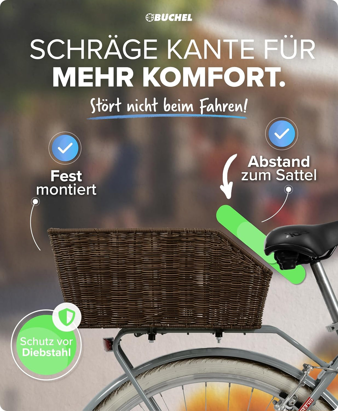 Büchel Fahrradkorb hinten aus hochwertigem Polyrattan I Fahrrad Korb für hinten inkl. Befestigungsma