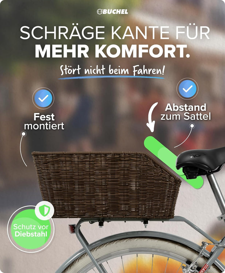 Büchel Fahrradkorb hinten aus hochwertigem Polyrattan I Fahrrad Korb für hinten inkl. Befestigungsma