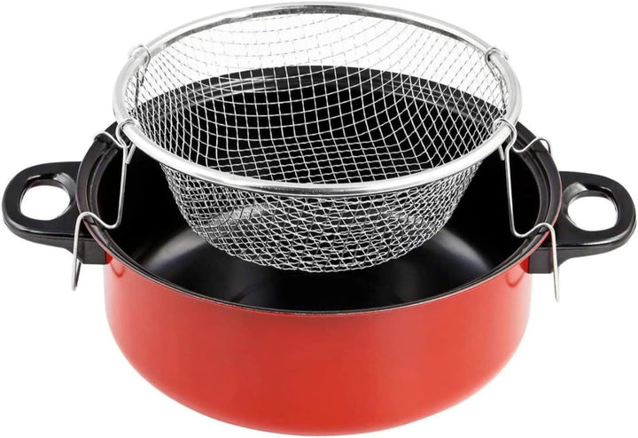 FRYER TOPF FISCH POMMES FRITES HUHN KRAPFEN SIEB FRITEUSE + KORB, Frittiertopf aus mit Glasdeckel In