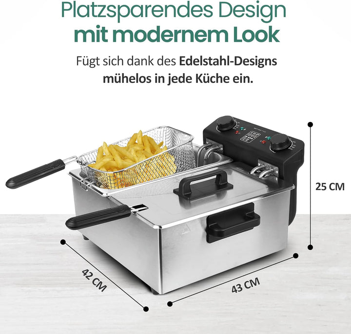 EMERIO 2x 3.0L Öl-Fritteuse mit Kaltzonen Technologie | Doppelkammer | Thermostat | kein bitterer Ge