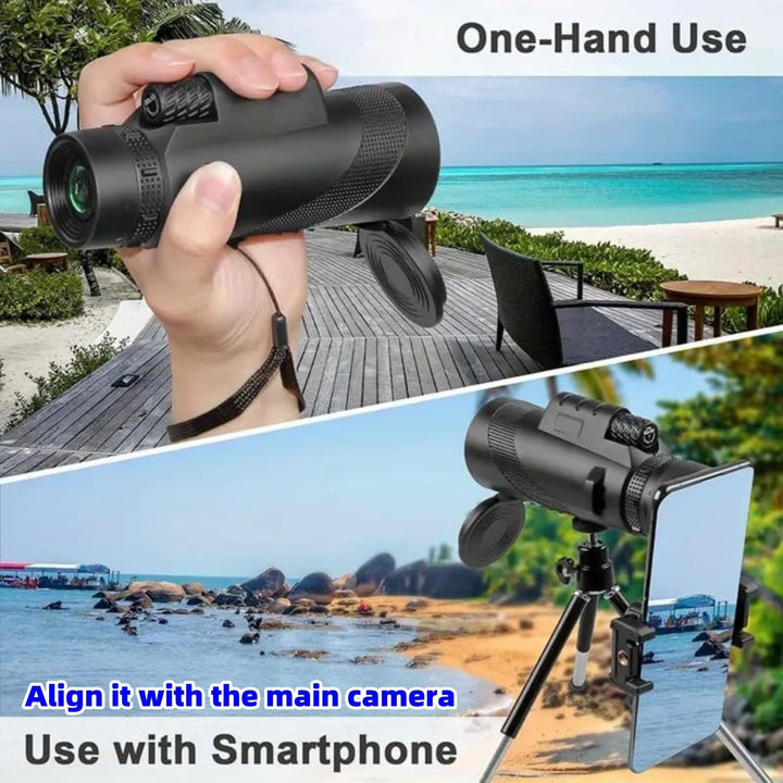 Monokular Fernglas 12x50 HD Teleskop Fernrohr für Erwachsene mit Handyhalterung & Stativ – Handteles
