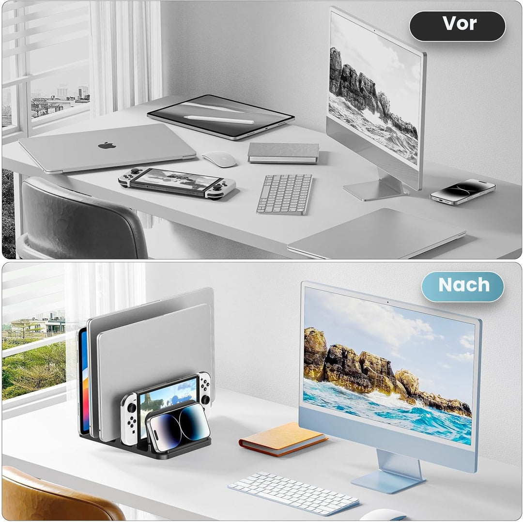 KDD Vertikaler Laptop Ständer mit 4 Steckplätzen und Schwerkraftschloss, 6 in 1 Platzsparende MacBoo
