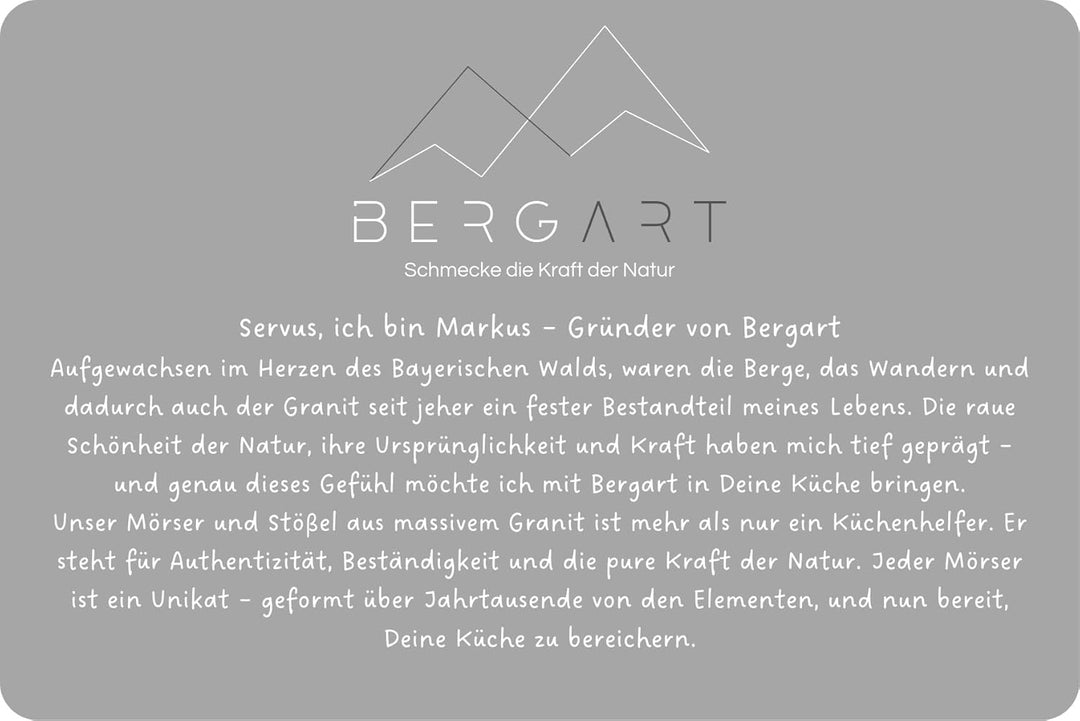 BERGART Mörser mit Stössel – Edler Mörser aus hochwertigem Granit mit extra langem Stössel und stabi