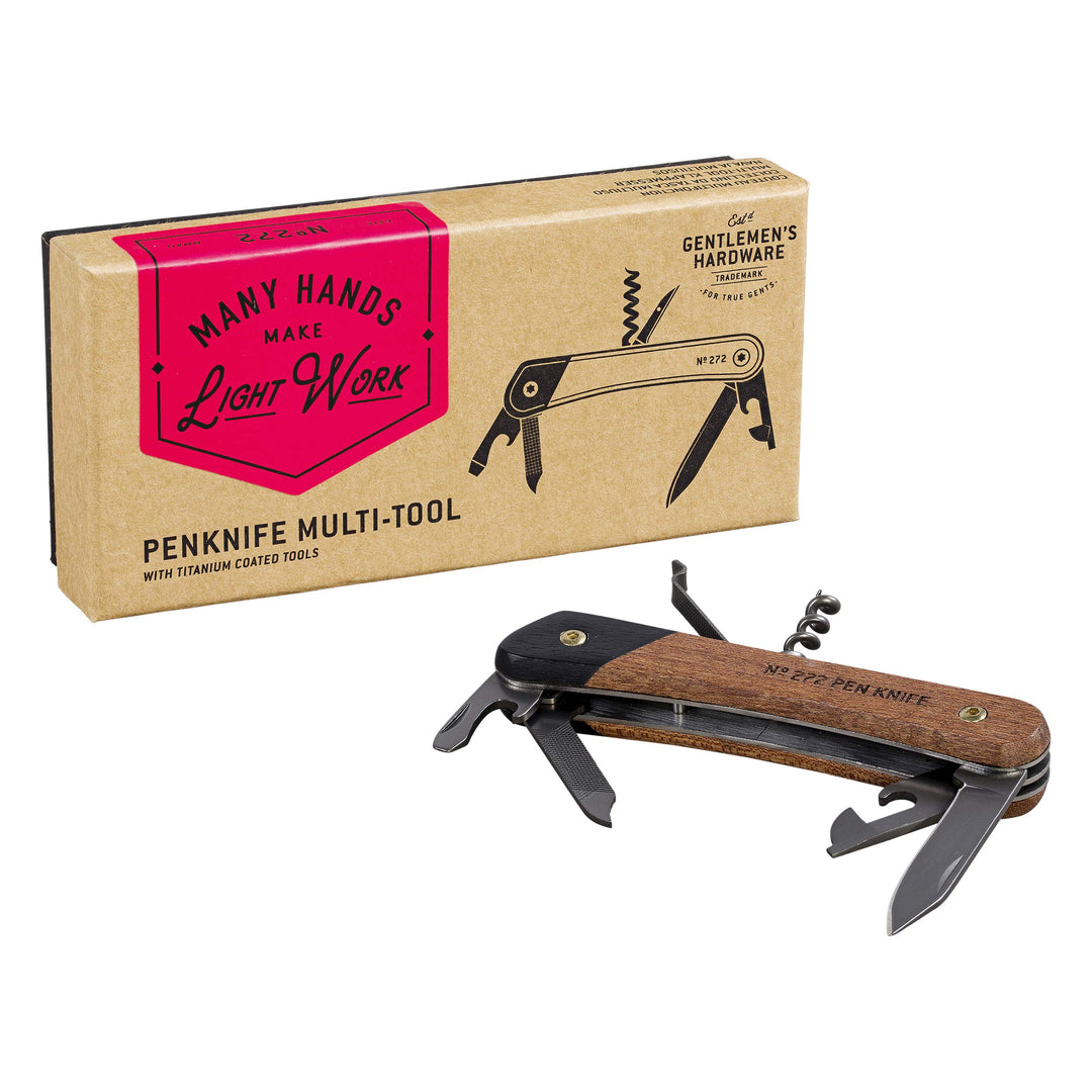 Gentlemen's Hardware 7-in-1 Stiftmesser Multitool Akazienholz und Titan-Finish, GEN272 braun