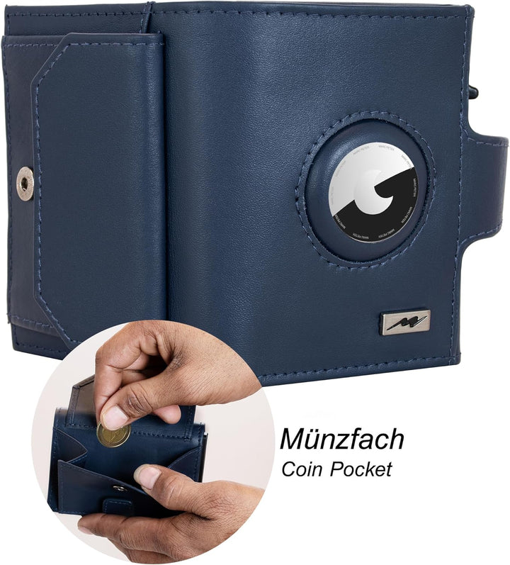 Marc Peter® Chicago Leder Push Air Slim Wallet - Airtag Geldbörse mit Münzfach - RFID Schutz kleines