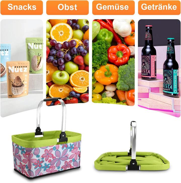 Einkaufskorb Faltbar 30L,Picknickkorb Klein Mit Gepolsterte Griffe Und ReissVerschlusstasche,Einkauf