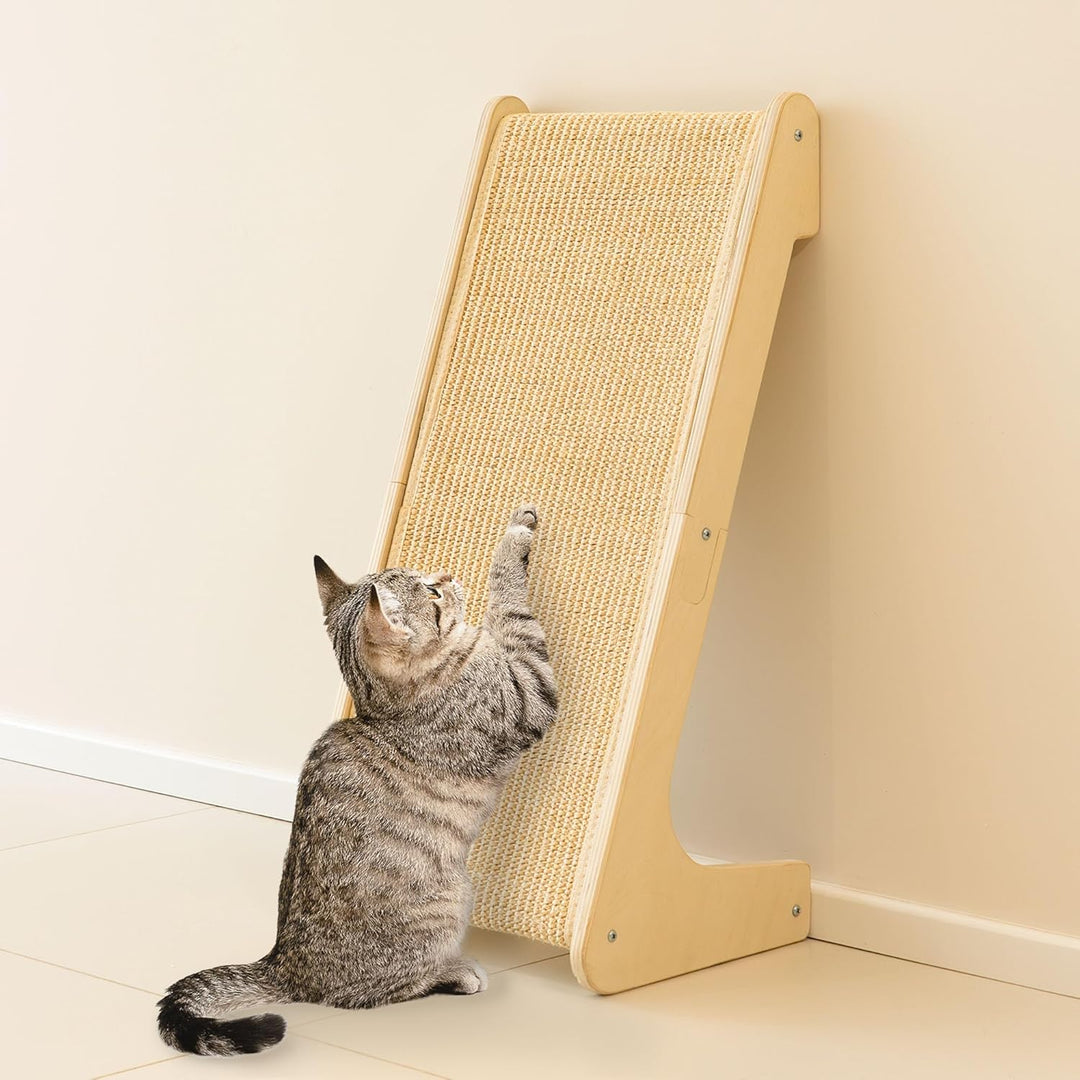 PETKARAY L-förmiges Dual-Use Sisal Kratzbrett für Katzen, 64 cm Hohe Kratzsäule aus Natürlichem Sisa