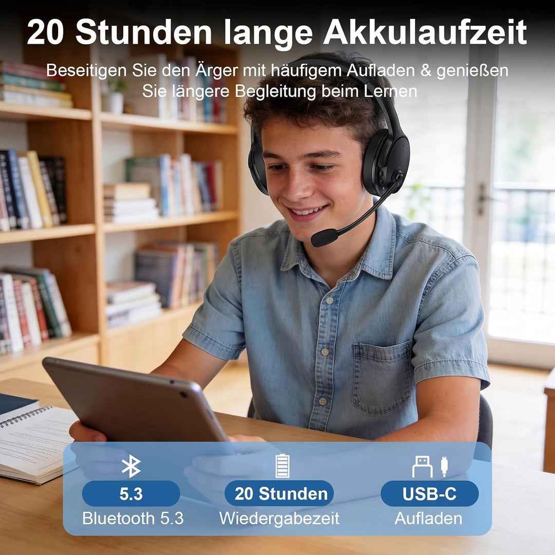 Memory-Lern-Kopfhörer, Bluetooth 5.3 mit Echtzeit-Echo für Leseübungen, Sprachtraining & Multisensor