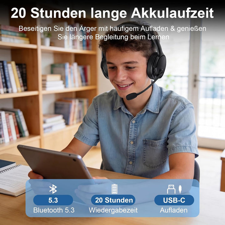 Memory-Lern-Kopfhörer, Bluetooth 5.3 mit Echtzeit-Echo für Leseübungen, Sprachtraining & Multisensor
