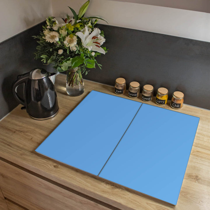 banjado® Herdabdeckplatte Glas 2-teilig je 30x52 cm/Schneidebrett Herdabdeckung mit Motiv Pastellbla