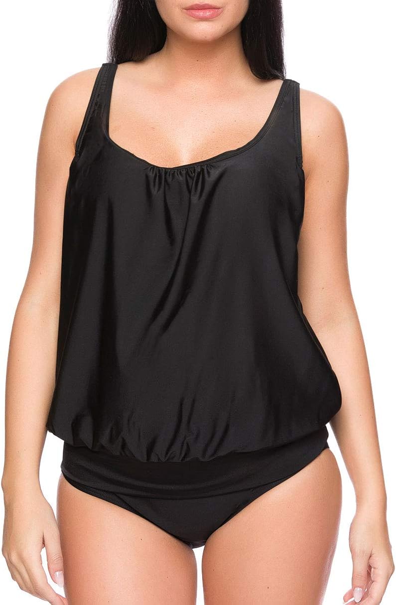 Octopus Oversize Damen Tankini Set Bauchweg mit Slip, Hotpants oder High Waist f5465 50 Tankini Schw