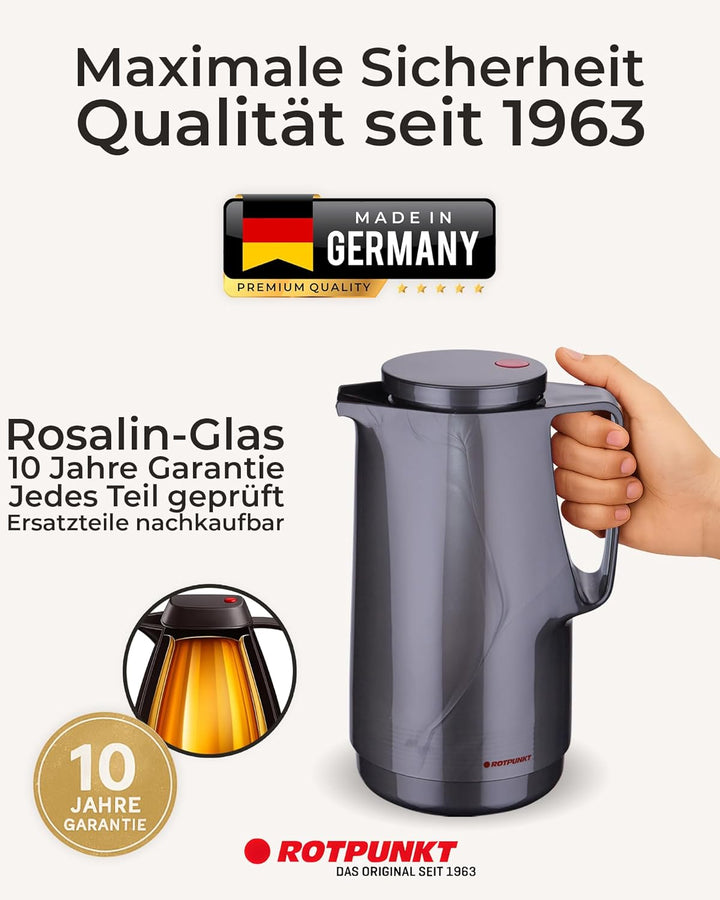 ROTPUNKT Isolierkanne 1L - Premium Kaffekanne Made in Germany I Hält bis zu 24 Std heiss I Warmhalte