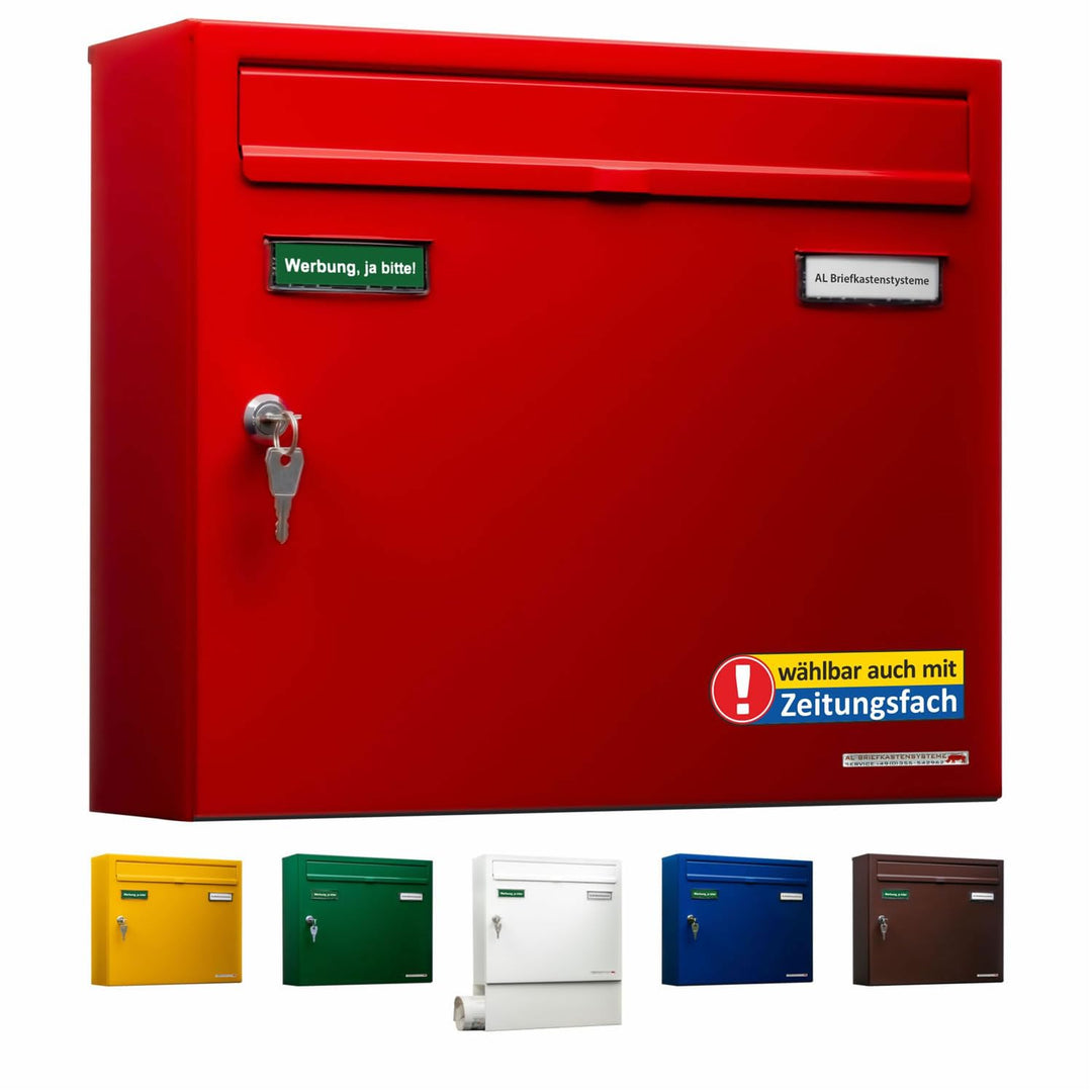 AL Briefkasten Systeme Basic 1er Briefkasten in RAL 3000 Feuerrot 1 Fach DIN A4 Postkasten wetterfes