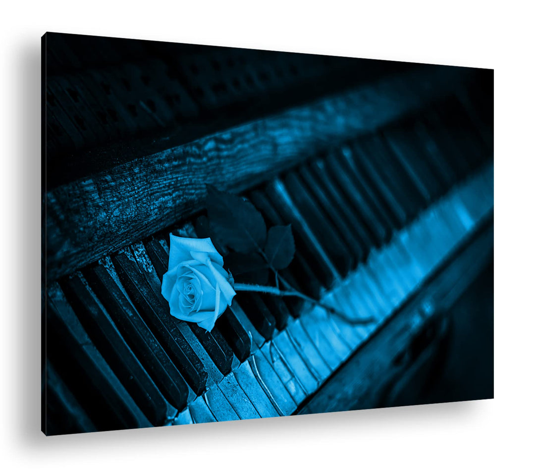 deyoli einzelne gelbe Rose auf einem sehr alten Klavier Format 80x60 Effekt: Monocrome Blau als Lein