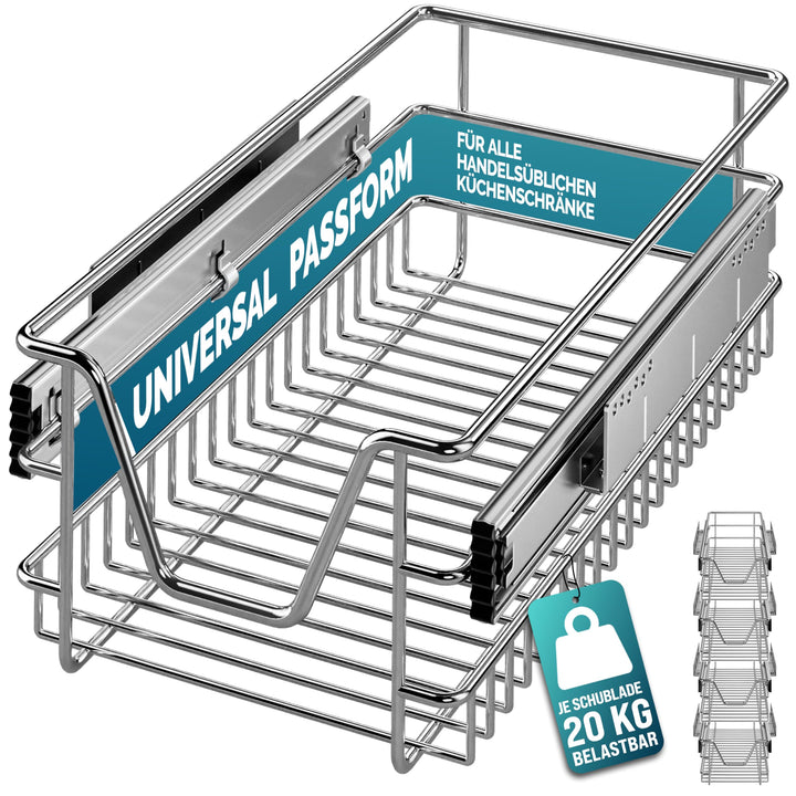Casaria® 4x Teleskopschublade Schrankauszug Küche Schublade 30cm 25kg Belastbar Verchromt Korbauszug