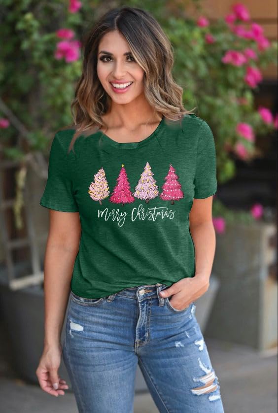 Weihnachts Tshirt Damen Merry Christmas T Shirt Xmas Tree Shirts Grün1 S, Grün1 S