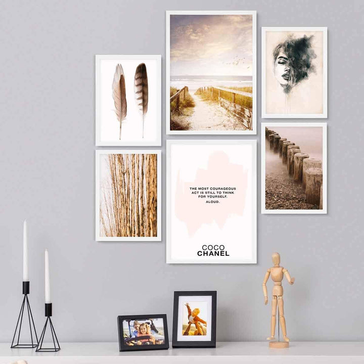 PHOTOLINI weisse Bilderrahmen Set verschiedene Grössen, 6 Bilderrahmen weiss Holz MDF, Bilder Rahmen