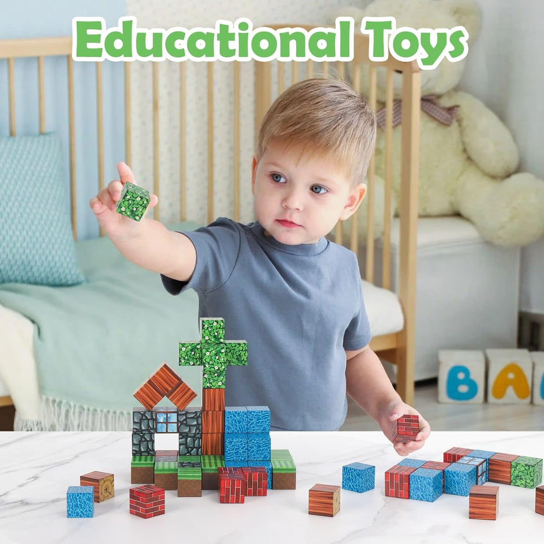 Euakee Magnetische Bausteine, 64 Stück Magnetic Blocks, Bauen Magnetbausteine Welt, Kreative Kinders