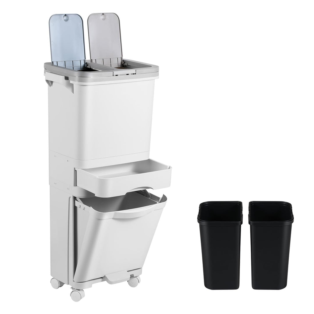 Mülleimer Küche 42L,3 Fächer,2 Fächer Mülltrennsystem mit Deckel | Mülleimer mit Deckel und Click-Fu