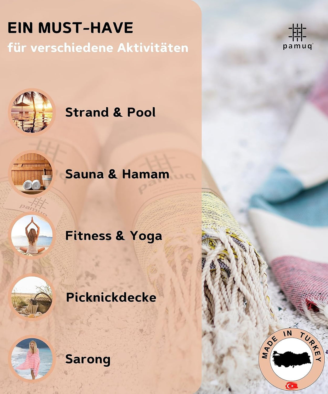 Strandtuch XXL Saunatuch Badetuch Hamamtuch Gross Baumwolle Duschtuch Pestemal Handtuch Fouta Pareo