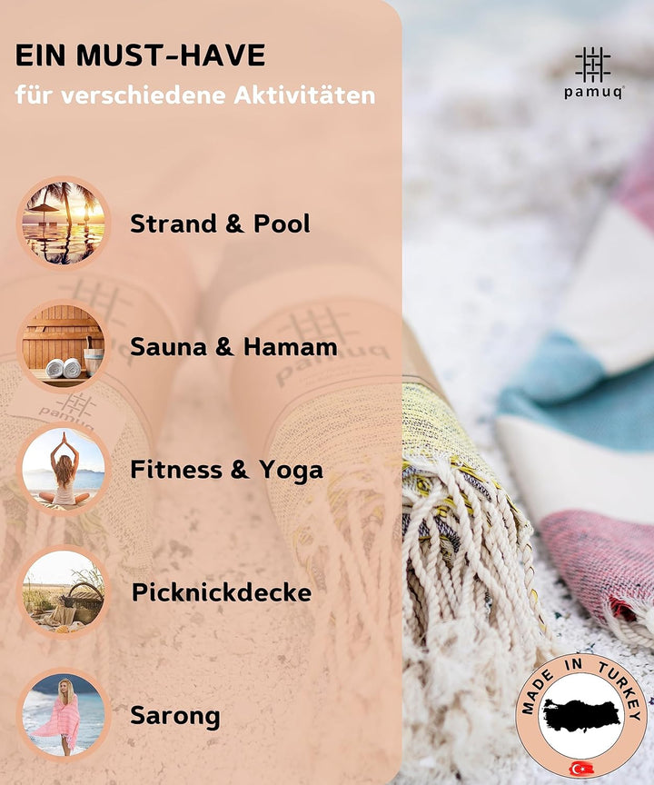 Strandtuch XXL Saunatuch Badetuch Hamamtuch Gross Baumwolle Duschtuch Pestemal Handtuch Fouta Pareo