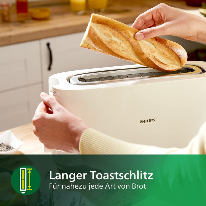 Philips Toaster – Lange Toastschlitze, 8 Stufen, Brötchenaufsatz, Auftaufunktion, Cool-Touch-Gehäuse