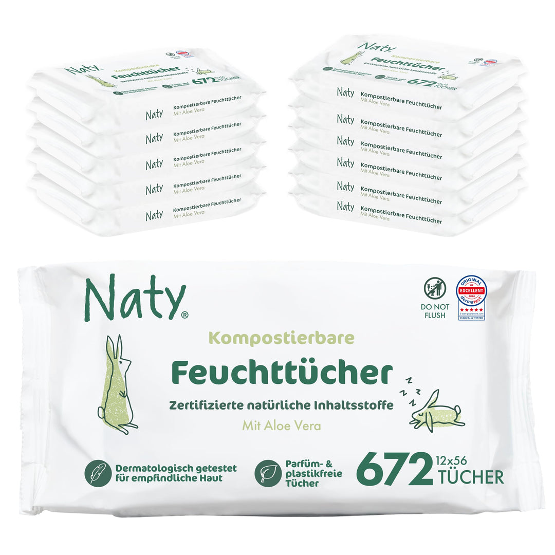 Eco by Naty Parfümfreie Aloe Vera Baby Feuchttücher - 100 % kompostierbare und pflanzliche Tücher, g