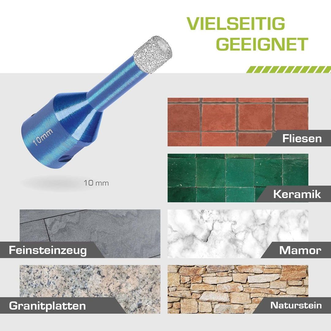 Profi Fliesenbohrer 10mm x M14 - Diamantbohrer für harte Fliesen, Feinsteinzeug uvm. Diamantbohrkron