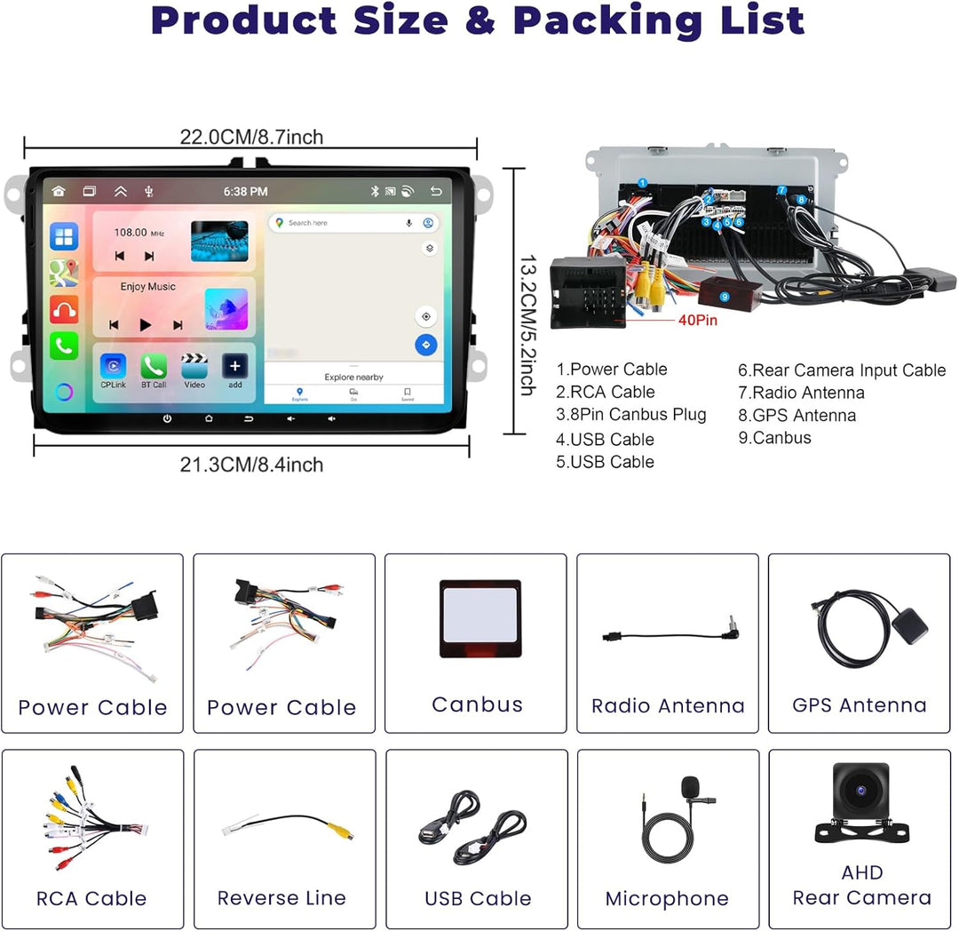 8 Core 4+64GB Android Autoradio für VW Golf 5 Golf 6 Skoda Polo Passat Tiguan Touran Wireless Carpla